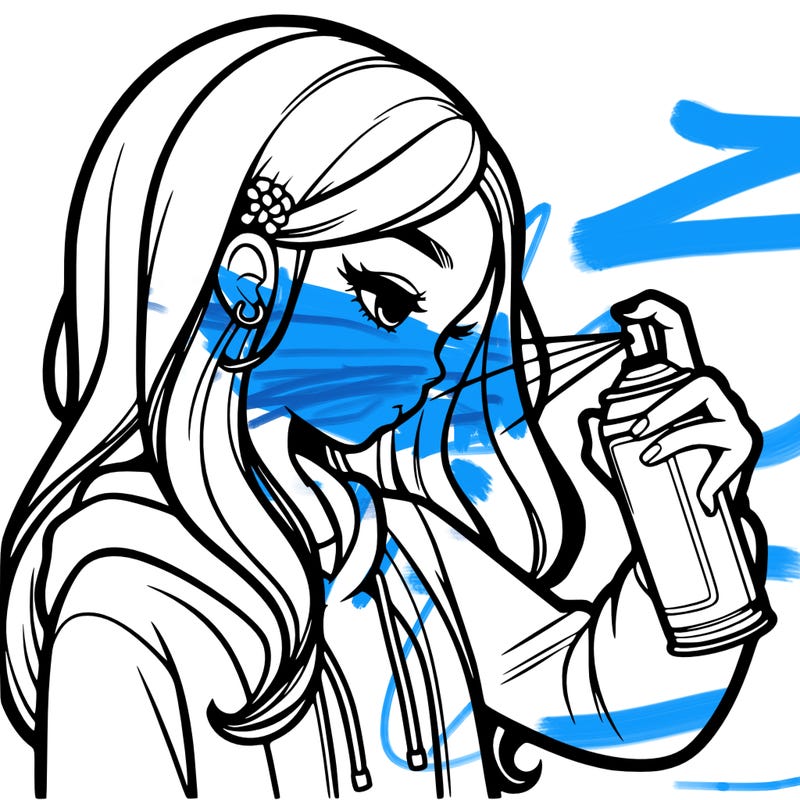 a realistic girl spray painting