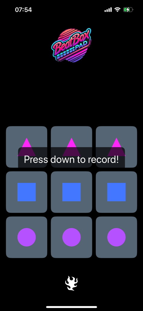 BeatBox Pad: Sound DJ Studio - Interface of the BeatBox Pad app showing a grid of nine colorful sound pads and a record prompt.