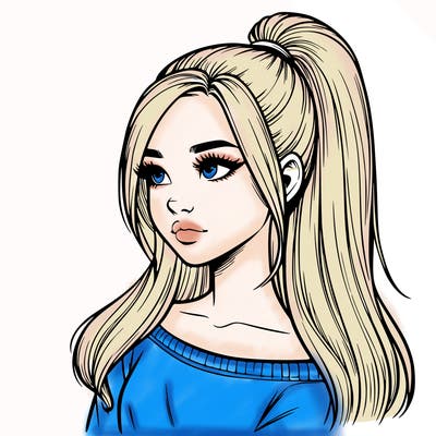 realistic girl with a high ponytail