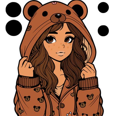 realistic girl in a animal pjs hoodie