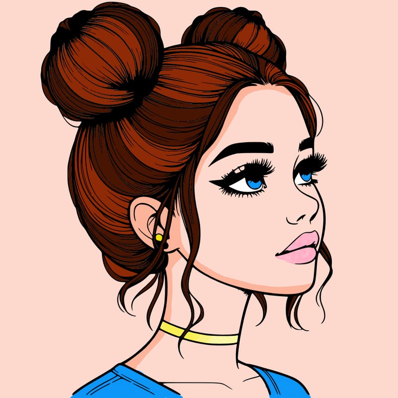 realistic girl with buns on the top of her head