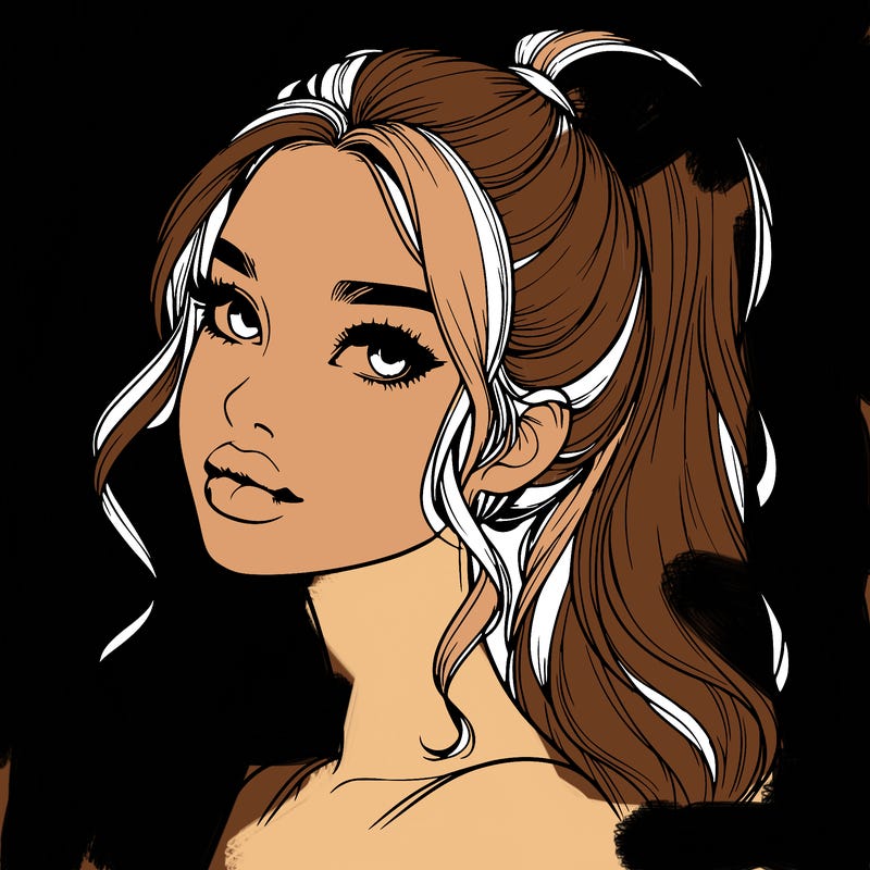 realistic girl with a ponytail on her hair and lips