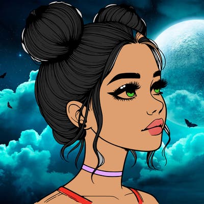 realistic girl with buns on the top of her head