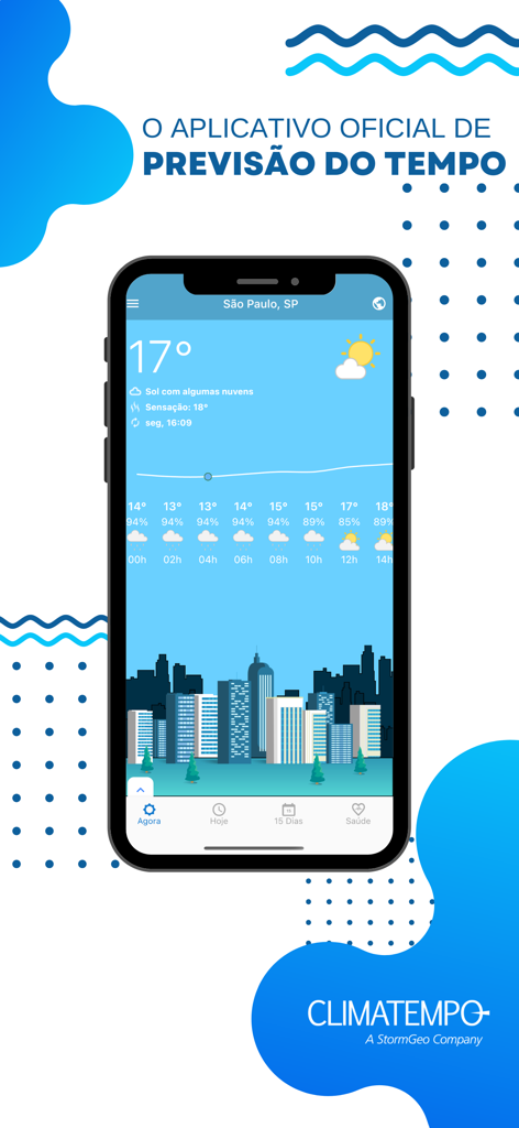 Interfaz de la aplicación Climatempo en iPhone mostrando la previsión meteorológica para Sao Paulo, Brasil