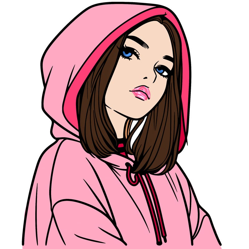 a realistic girl in a hoodie