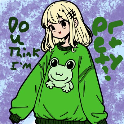girl wearing frogging sweatshirt