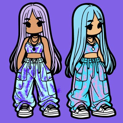 girl in baggy pants crop top and long hair