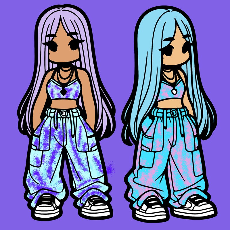 girl in baggy pants crop top and long hair