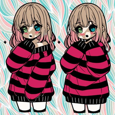 anime girl in a striped oversized sweater