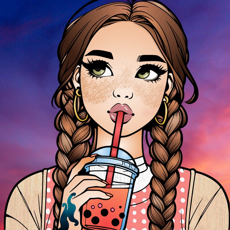 realistic girl with braided hair drinking boba