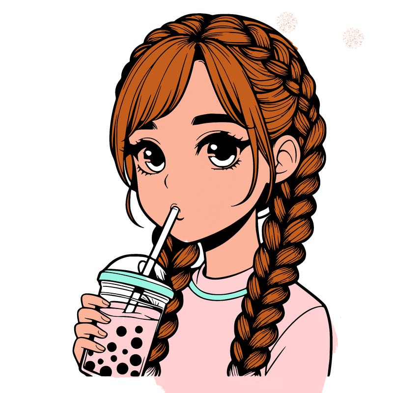realistic girl with braided hair drinking boba