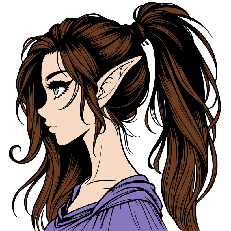 elf girl realistic dark fantasy with a high ponytail