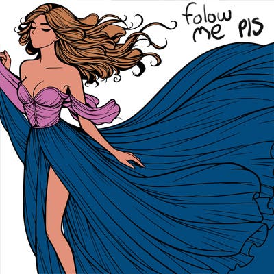 realistic woman in dress flowing the the wind