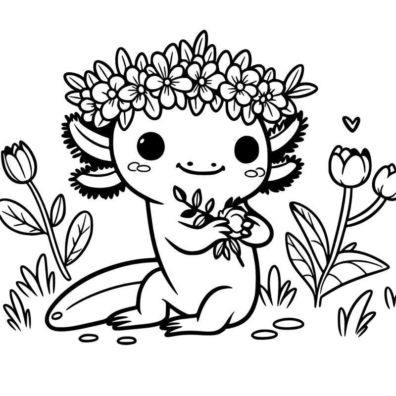 axolotl making flower crown