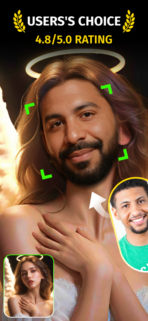 AI Video Face Swap : Deep Swap - O rosto de um homem trocado por um anjo usando o aplicativo de troca de rosto em vídeo por IA