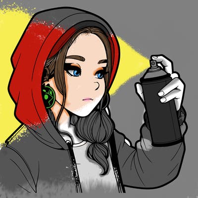 a realistic girl, spray painting