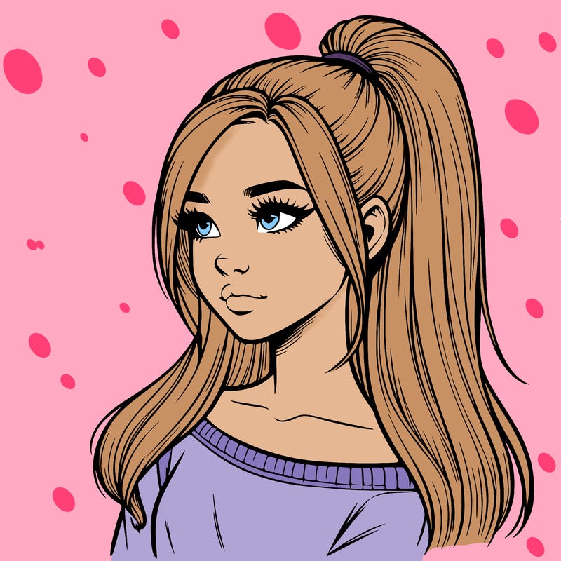 realistic girl with a high ponytail