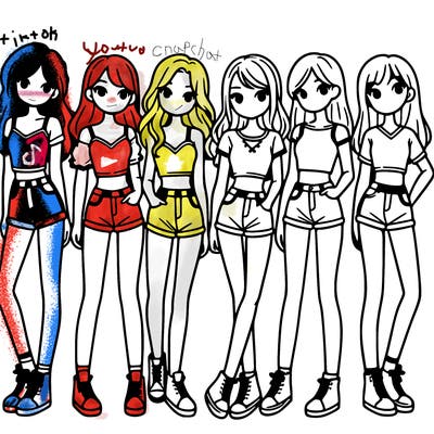 a group of girls wearing crop tops and shorts