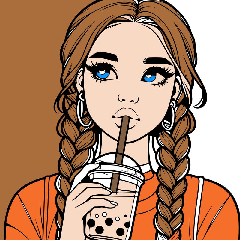 realistic girl with braided hair drinking boba