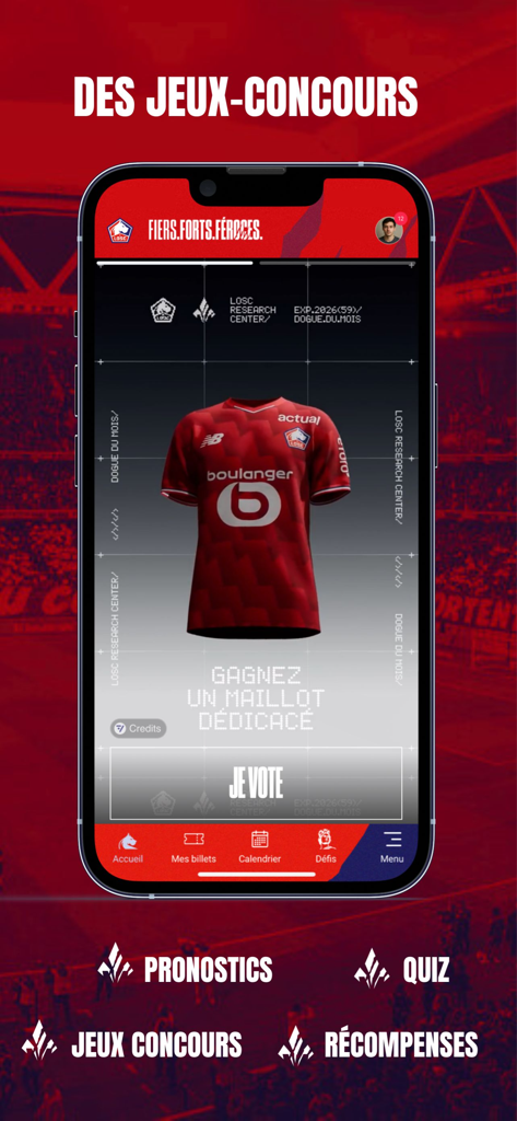 LOSC - LOSC 공식 앱 콘테스트 화면, 서명된 팀 유니폼 당첨 기회 제공