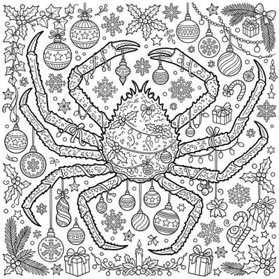 Discover a wonderfully unique holiday scene with our Spider Crab Christmas coloring page! This intricate design features a decorated spider crab surrounded by festive ornaments, perfect for bringing seasonal cheer to life.