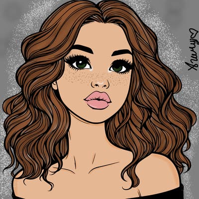 realistic girl with wavy hair and lips