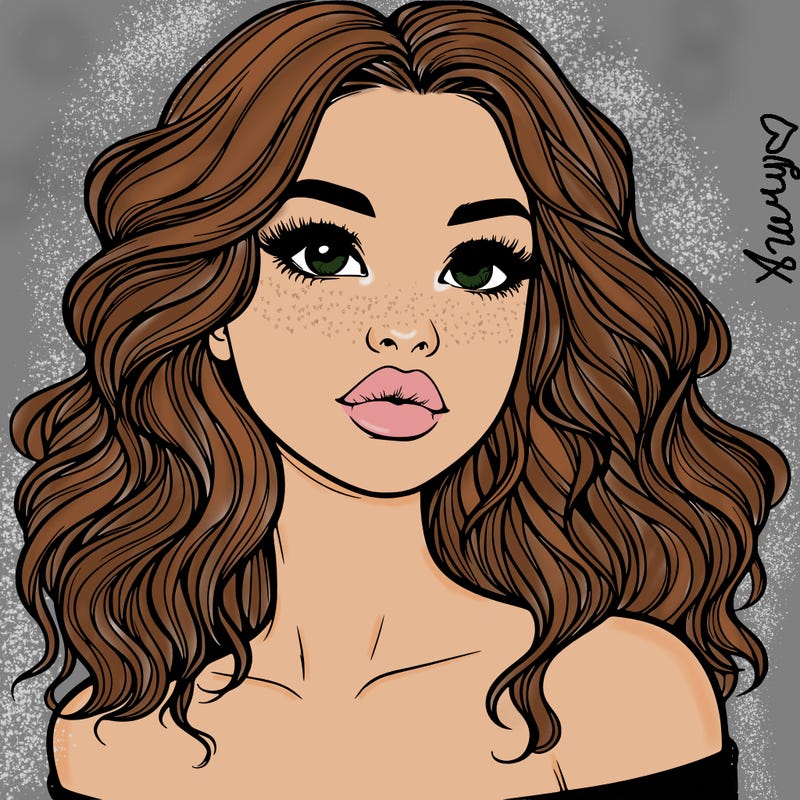 realistic girl with wavy hair and lips