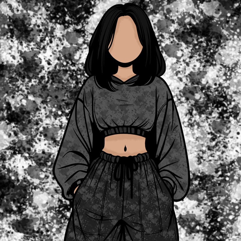 realistic girl faceless with baggy pants and a crop top