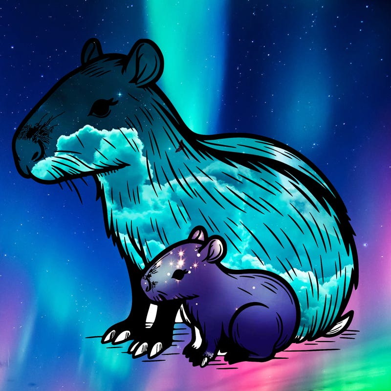 a capibara with his baby