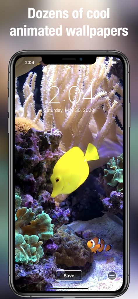 Aquarium Dynamic Wallpapers - A yellow tang fish swimming in a vibrant coral reef on an iPhone lock screen