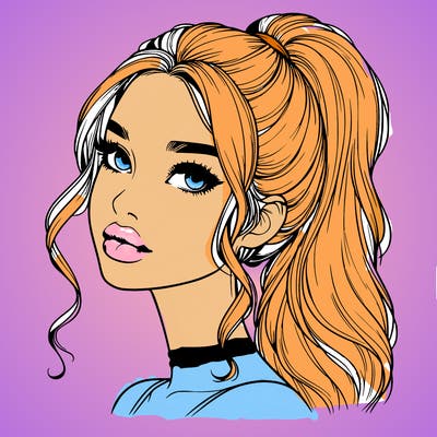 realistic girl with a ponytail on her hair and lips