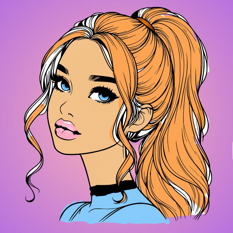realistic girl with a ponytail on her hair and lips