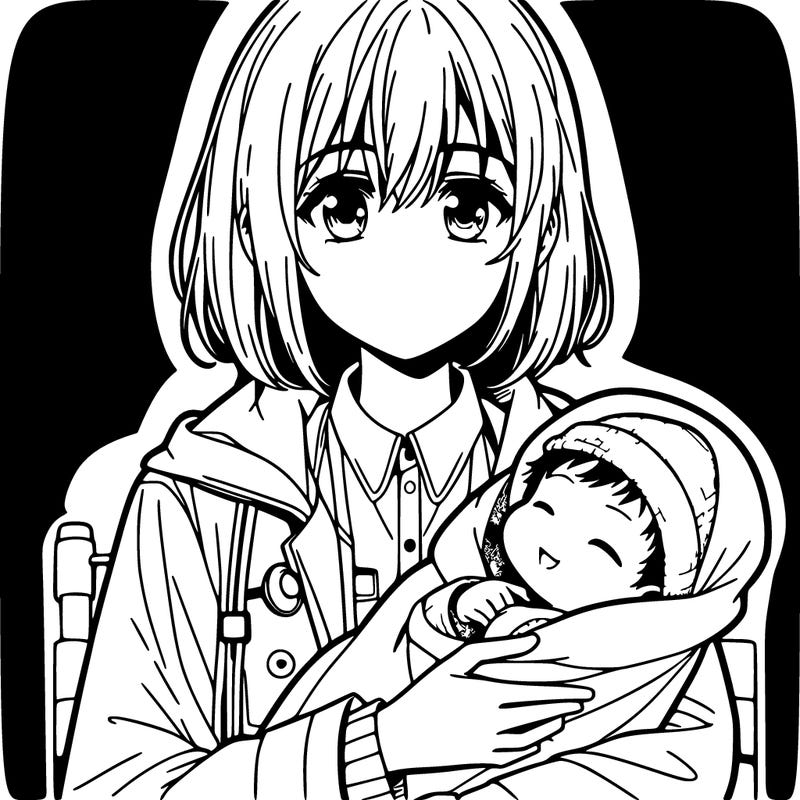 anime girl holding newborn