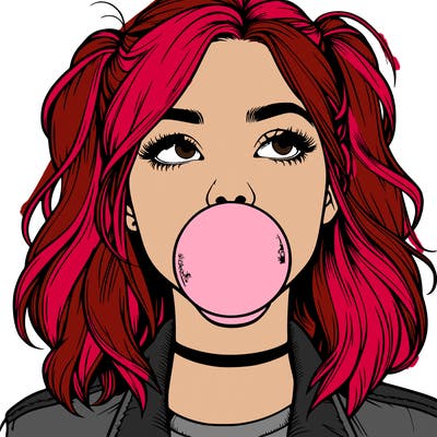 realististic girl blowing bubble -gum