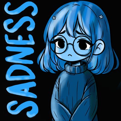 sad girl with glasses in a sweater