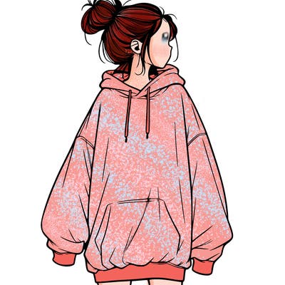realistic girl with a oversized sweatshirt on and a bun