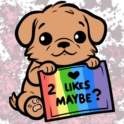 a puppy holding a sign that says 2 likes maybe?