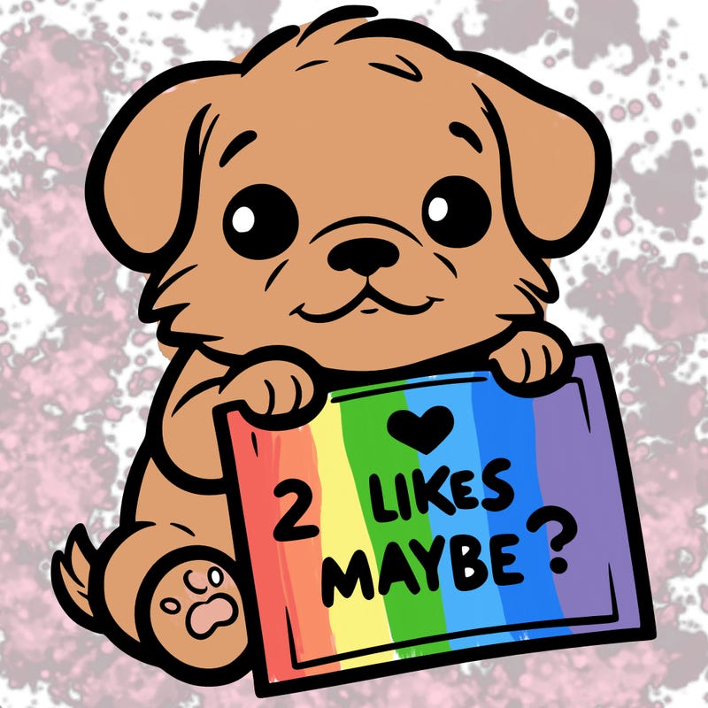 a puppy holding a sign that says 2 likes maybe?