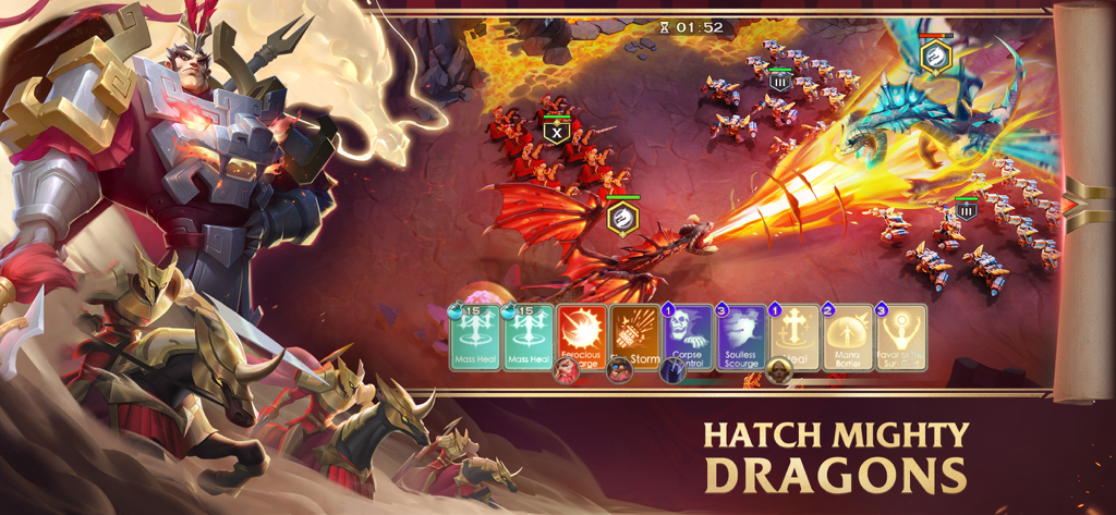 Art of Conquest : Airships - Tactical combat scene with a fire-breathing dragon in Art of Conquest Airships.