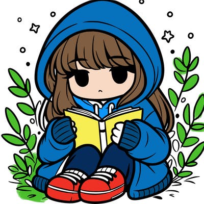 girl in oversized hoodie reading a book
