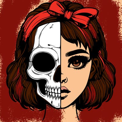 realistic girl with half skull mask