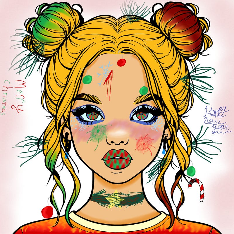 realistic girl with two buns in hair and lips