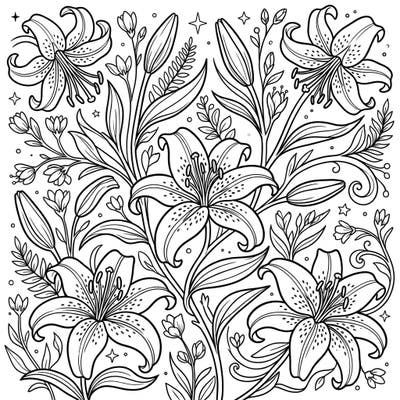 Embrace the beauty of spring with our stunning Stargazer Lilies coloring page. This intricate design features blooming flowers and fresh foliage, perfect for a relaxing and creative activity.