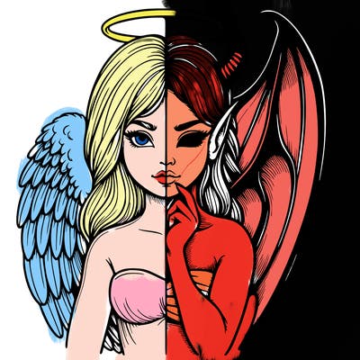 realistic angel half demon