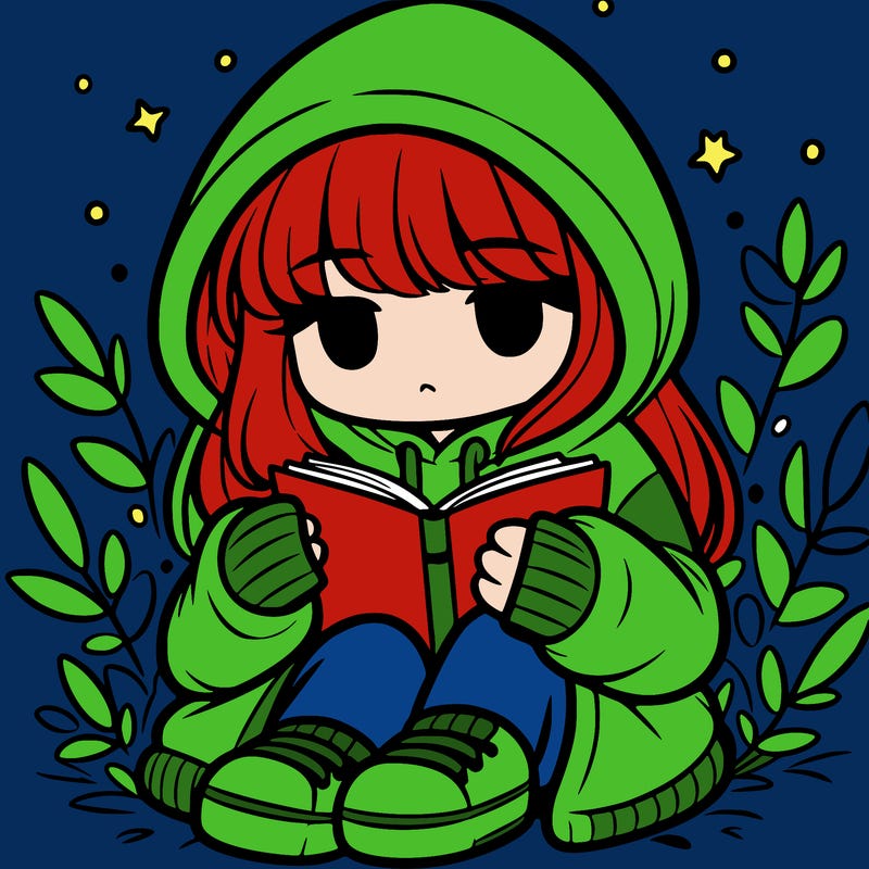 girl in oversized hoodie reading a book