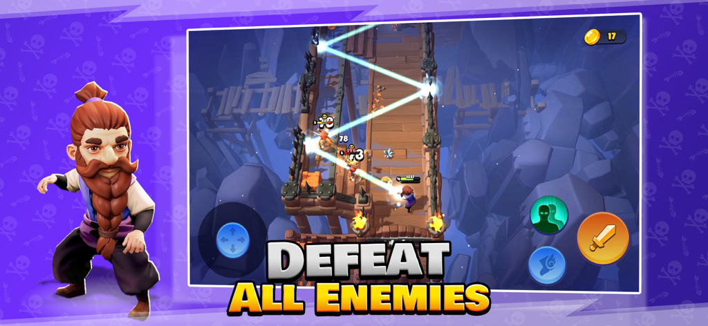 Loot Heroes: Fantasy RPG Games - Cena de batalha do jogo móvel Loot Heroes em uma ponte com um personagem herói anão