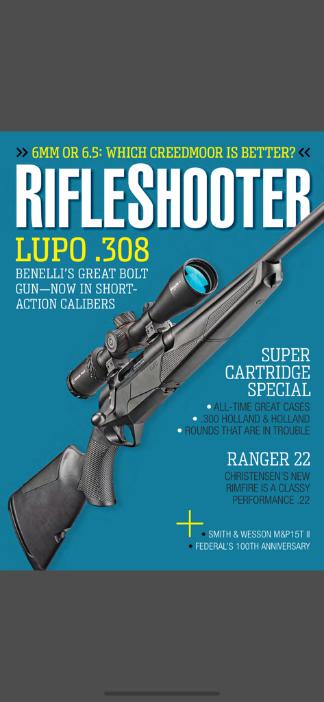 Rifleshooter - Titelseite der Rifleshooter-Zeitschrift mit einem Benelli Lupo .308 Repetiergewehr mit Zielfernrohr