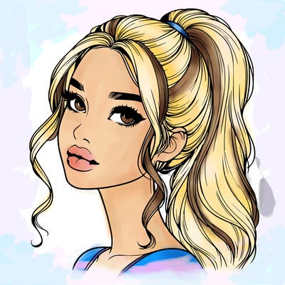 realistic girl with a ponytail on her hair and lips