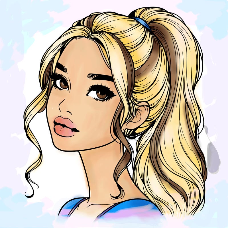 realistic girl with a ponytail on her hair and lips