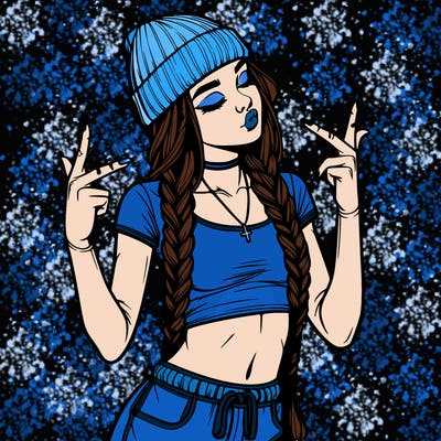 realistic teenage girl with braids and a beanie and crop top doing 🫶🏼